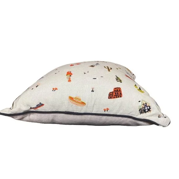 Rifle‎ Paper Throw Pillow Wanderlust Landmark Loloi Pillow 18x18 Embroidered - Picture 4 of 9